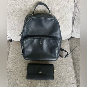 Kate Spade Black Leather Backpack Purse & Wallet
